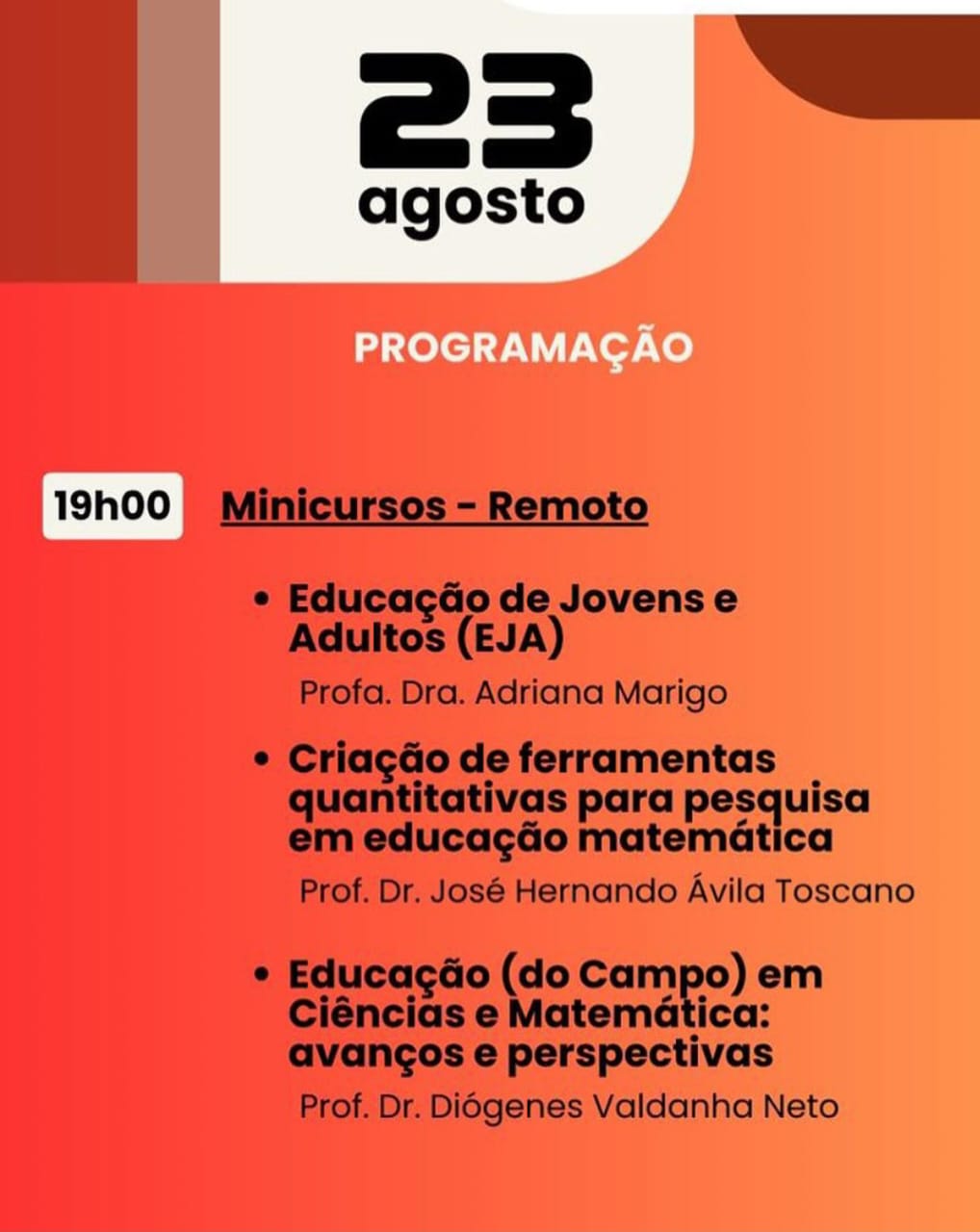 Programação 23/08